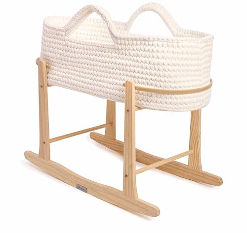 Clair de Lune White Crochet Oval Moses Basket Rocking Stand & Mattress Included