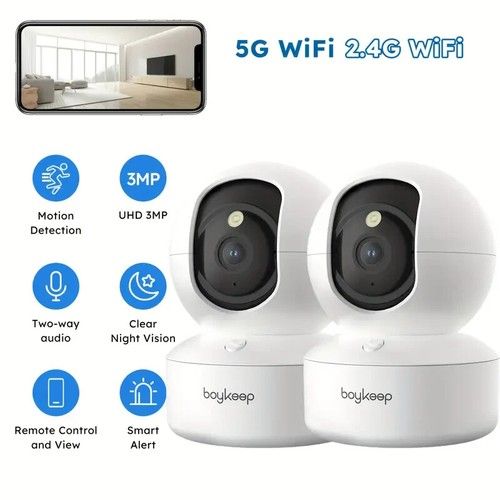 2 Pcs- Security Camera Bundle Indoor Wi-Fi 5GHz/2.4GHz Night Vision- NO USB Plug