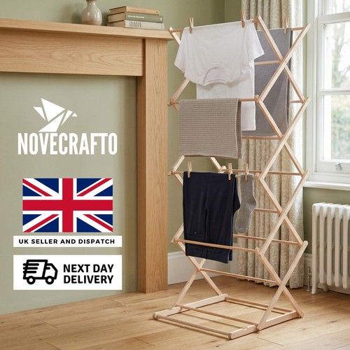 Portable Wooden Clothes Airer, Indoor Laundry Clothes Drying Rack Vertical Dryer