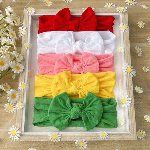3pcs Baby Girls Bow Headbands Soft Nylon Elastic Hair Bands Solid Colour Hair
