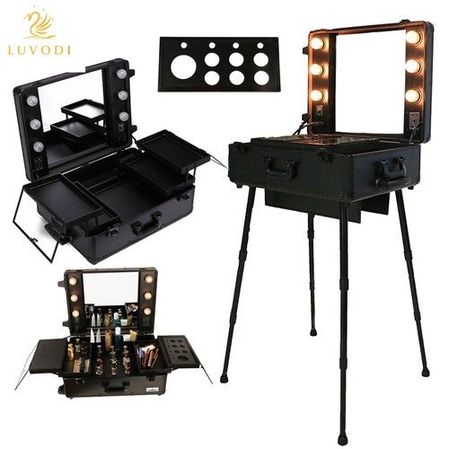 Studio Cosmetic Makeup Show Mirror Barber Travel Rolling Case Light Trolley UK