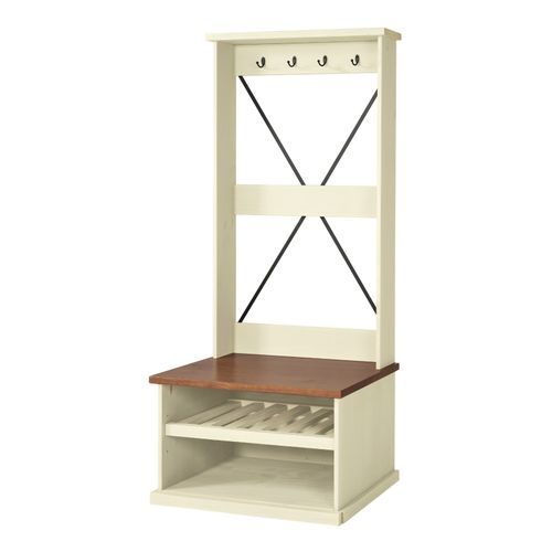 Cottage Coat Rack Bench Hall Tree Cream Solid Pine Wooden Hallway Tidy Storage — image 3