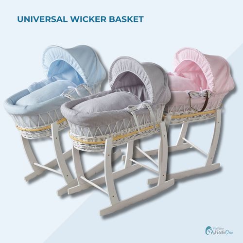 Baby Moses Basket With Stand - Pink Dimple / Grey Wicker | Bedding And Mattress — image 8