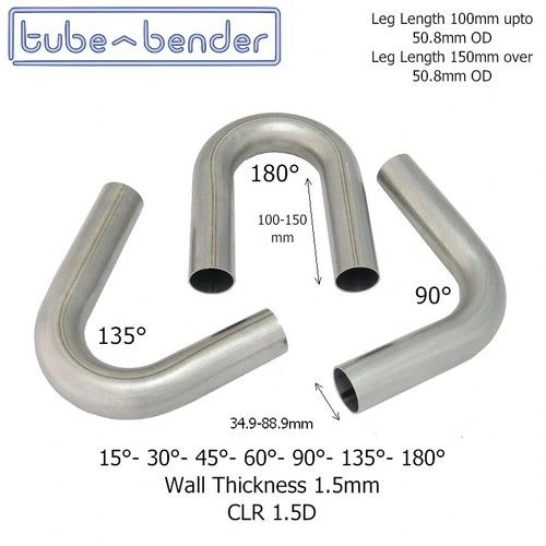 35 mm to 88.9mm 1.5D Mandrel Exhaust Bend 304 Stainless Steel or Mild Steel