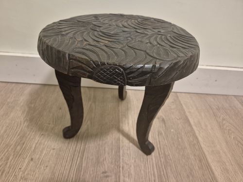 Antique Liberty's Japanese Carved Wood Art Nouveau, 3 Leg Stool. VGC. Del Poss. — image 3