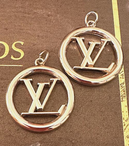 2 signed Gold Louis Vuitton Charms, cut out LV Logo design, approx 1 inch ,CHIC