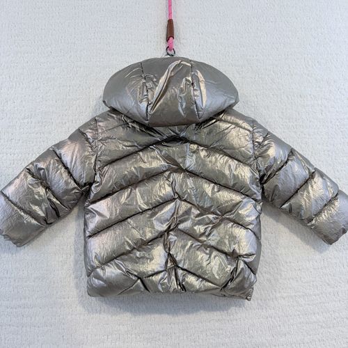 PLEASE Silver Hooded Puffer Jacket Lined Full Zip Long Sleeve 6-9M — image 5