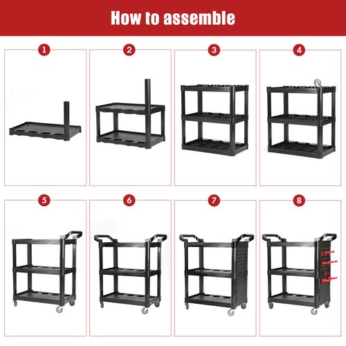 Tool Storage Heavy Duty Garage Trolley Workshop 3 Tier Wheel Cart DIY Black UK — image 8
