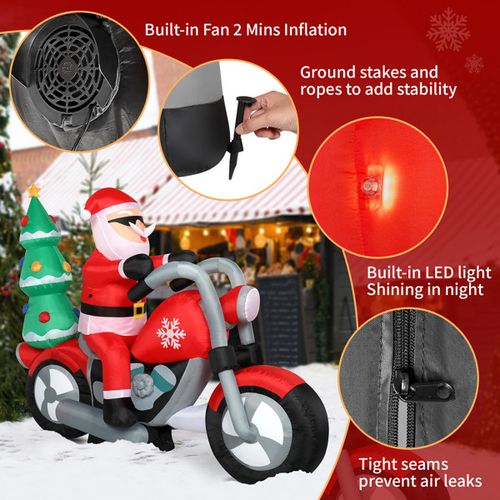 6FT Inflatable Santa Claus Riding Motorcycle Christmas Outdoor Garden LED Decora — image 6