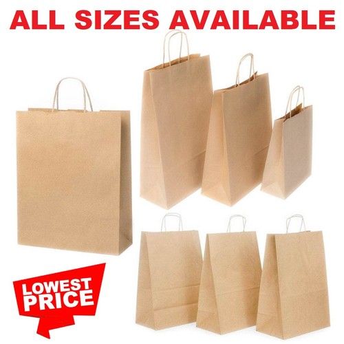Brown Paper Bags With Handles Large Small 100 50 10 Party Gift Sweet Carrier Sos