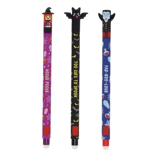 Set of 3 Halloween Gel pen With Erasable Ink Witch Bat 5ml for Halloween 5ml