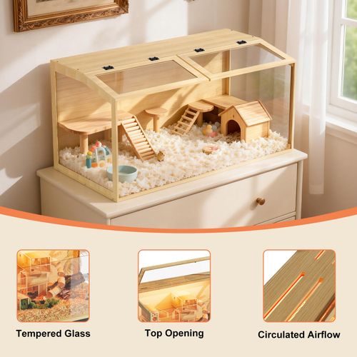 Large Wooden Hamster Cage Openable Top for Dwarf Hamster Glass Hamster Enclosure — image 8