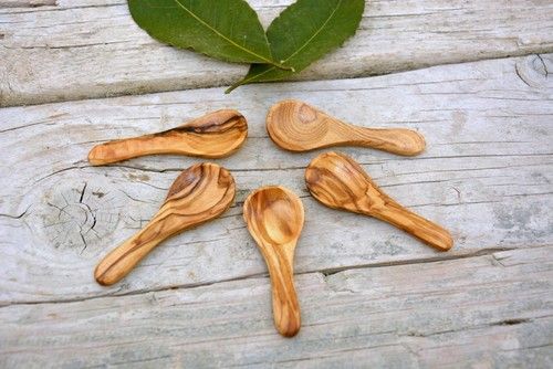 Olive Wood Spoon Set Handcrafted Lightweight Tiny Coffee Sugar Spice