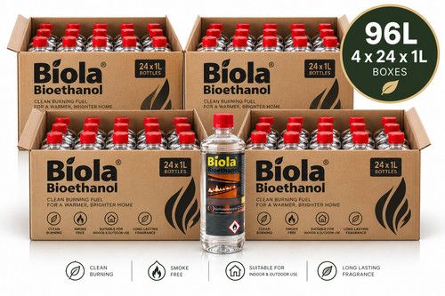 Bio ethanol fuel for fireplaces clean burning odourless 1-96 litres Biola liquid