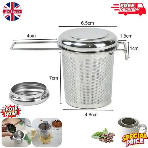 Stainless Steel Mesh Tea Infuser Strainer Metal Loose Leaf Cup Filter With Lid