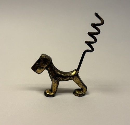 Antique Art Deco Brass Figural Terrier Dog Corkscrew - 1920/30s Vintage Barware