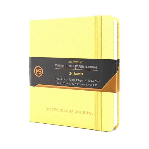 Watercolour Pad Hot Pressed 300gsm 100% Cotton 24 Sheets Fabric Cover-12 X 12 CM