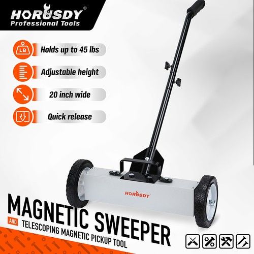 18" Rolling Magnetic Sweeper with Wheels Pick Up Workshop Garage Yard Cleanup