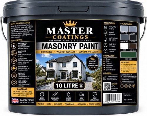 MASTER COATINGS Weather Proof  Smooth Exterior Masonry Paint 1/5/10/20L COLOURS