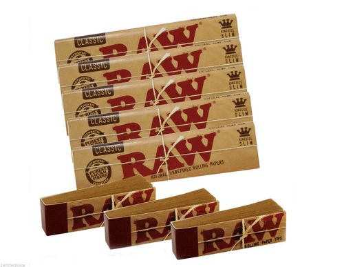 5 RAW CLASSIC Kingsize Slim Rolling Papers & 3 Raw Tips -Authentic UK Stock — image 1