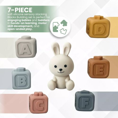 Newborn Baby Teething Toy Silicone Soft Teething 7 Building Blocks Unisex Bunny — image 3