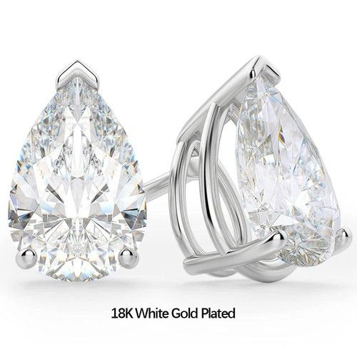4ct Earrings Pear Cut White Gold Lab-Created VVS1/D/Excellent Diamond Test Pass