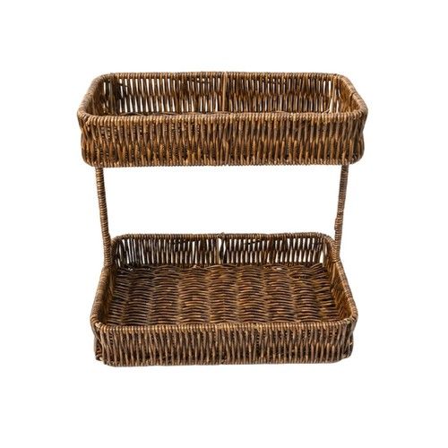 Two-Tier Storage Basket Standing Two-Tier Countertop Organizer Woven