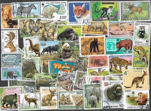 WILD ANIMALS 500 ALL DIFFERENT STAMPS COLLECTION NATURE      13/9/26