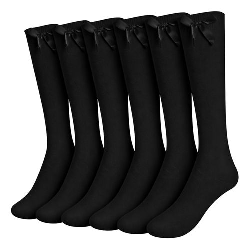 Girls Knee High School Socks With Bow Kids Party Socks All Sizes - 6/12 Pairs — image 1