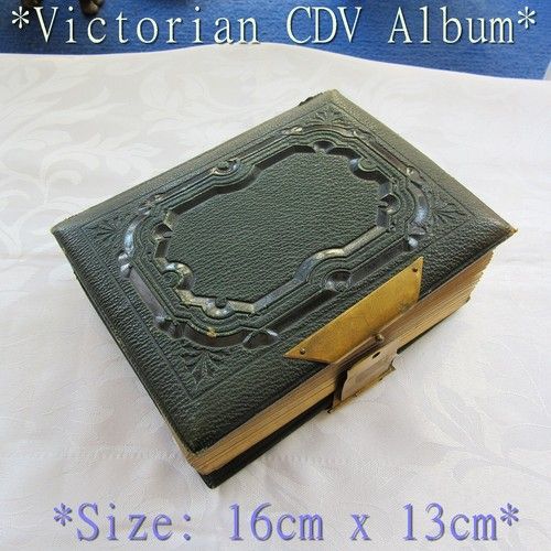 VICTORIAN CDV ALBUM,  50 Good Quality Photographs,  Green Tooled Leather Binding