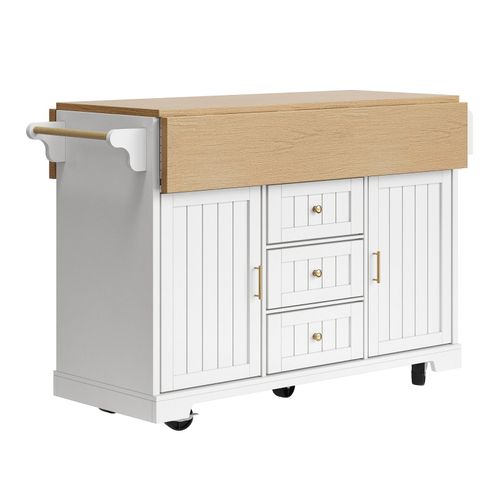 Kitchen Island on Wheels Rolling Storage Trolley with Extendable Worktop, White — image 9