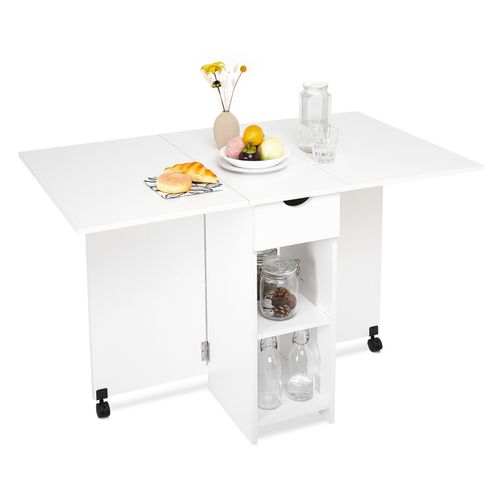 Mondeer UK Folding Dining Table Rolling Drop Leaf with Drawer & 2 Open Shelves — image 10