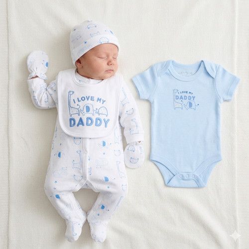 Baby Boys Layette Clothing Gift Set 5 Piece ~ Love You Daddy ~ Blue 0-3-6 Months