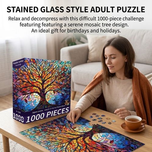 1000 Pieces Stained Glass Jigsaw Puzzle, Beautiful Tree of Life Art Puzzles — image 7