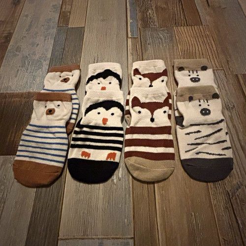 Non-Slip Cotton Animal Striped Ankle Socks 4 Pairs One Size Multicolour