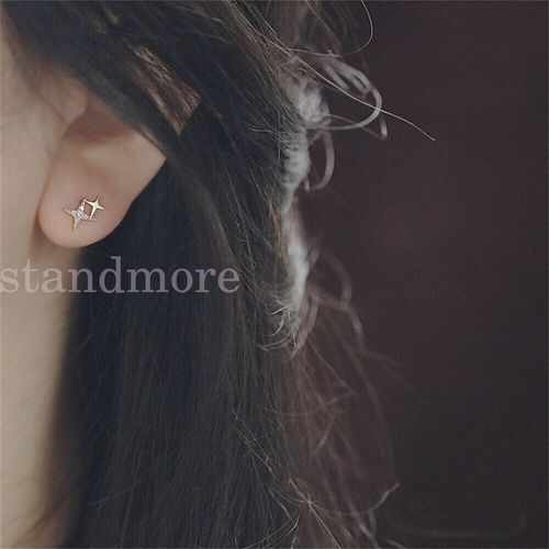 Shiny Sterling Silver Cute Small CZ Double Star Stud Earrings Women Gift UK — image 7