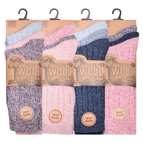 Ladies Thick Wool Blend Thermal Boot Socks Walking Hiking Ski Winter Size UK 4-7