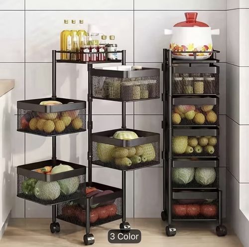 6-Tier Kitchen Rotating Storage Trolley Cart Mobile Vegetable Shelf Rack — image 5