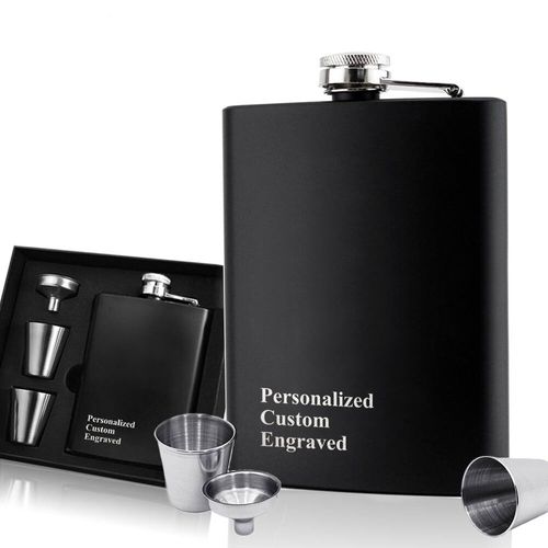 Personalised Hip Flask Stainless Steel Engraved Any Text Birthday Wedding Gift — image 1