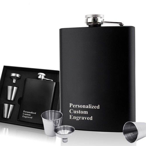 Personalised Hip Flask Stainless Steel Engraved Any Text Birthday Wedding Gift