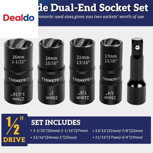 Thinkpro 5Pc Lug Nut Removal Tool Wheel Lock Remover Extractor Set 17mm to 27mm — image 2