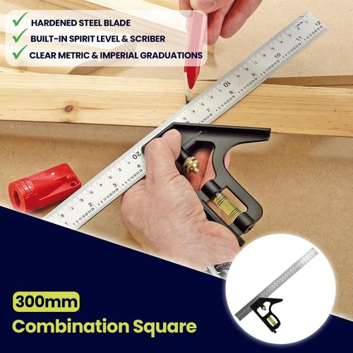 300mm Adjustable Engineers Combination Try Square Set 12” Right Angle Guide — image 2