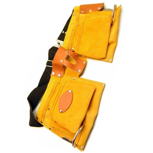 10 Pockets Tool Belt Leather Double Pouch Builders Suede Apron Work Bag Holder — image 9