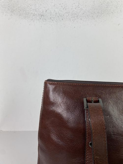 Gianni Conti Brown Leather Shoulder Bag Large Two Zip Top Classic Tote — image 5