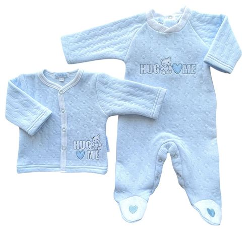 Baby Boy Cotton Sleepsuit Babygrow Jacket 2 Piece Outfit Quilted Teddy BLUE — image 4