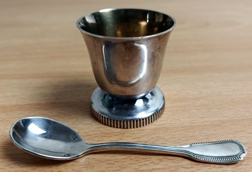 Silver Plated St Medard Christening Egg Cup Spoon Cased French Vintage Set Gift — image 4
