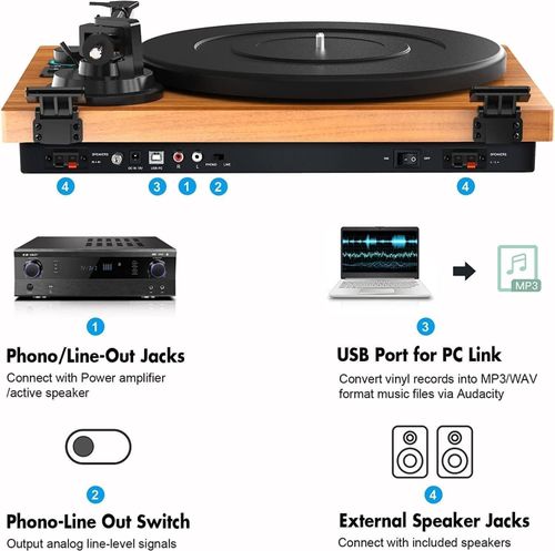HiFi Wooden Bluetooth Turntable Vinyl Record Player Stereo System w/ Twin Speake — image 4