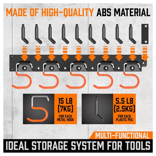 64 Inch Garage Tool Organizer Wall Mount Hooks Adjustable Storage Holders Garden — image 4