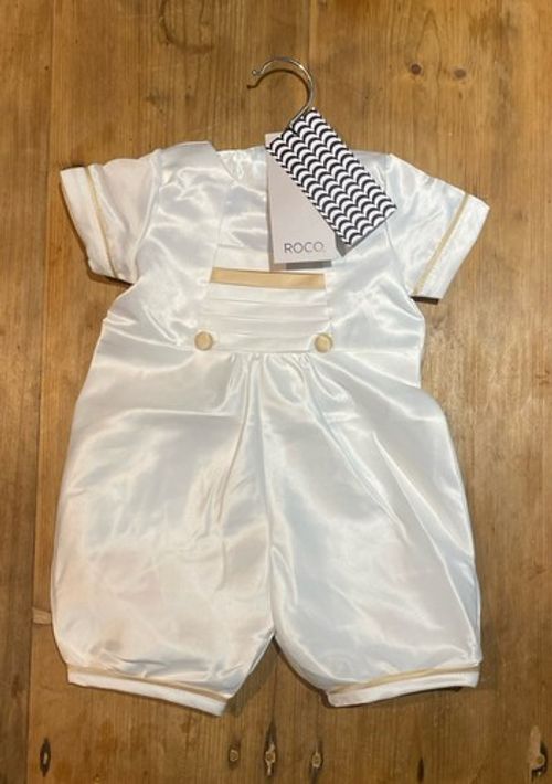 Roco Baby Boys Ivory & Champagne Christening Romper. UK 6 Months. New With Tags