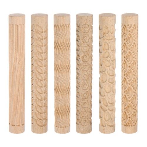 6pcs Wood Clay Roller 15cm Wooden Pottery Tools Wood Grain Texture Rollers